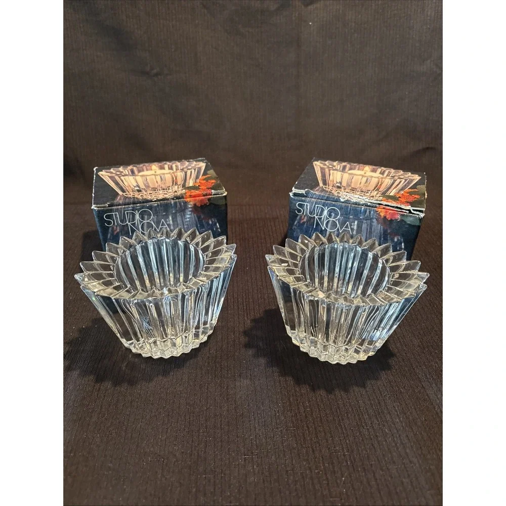 Mikasa Studio Nova Altus Crystal Votive Candle Holders Starburst Pattern Pair